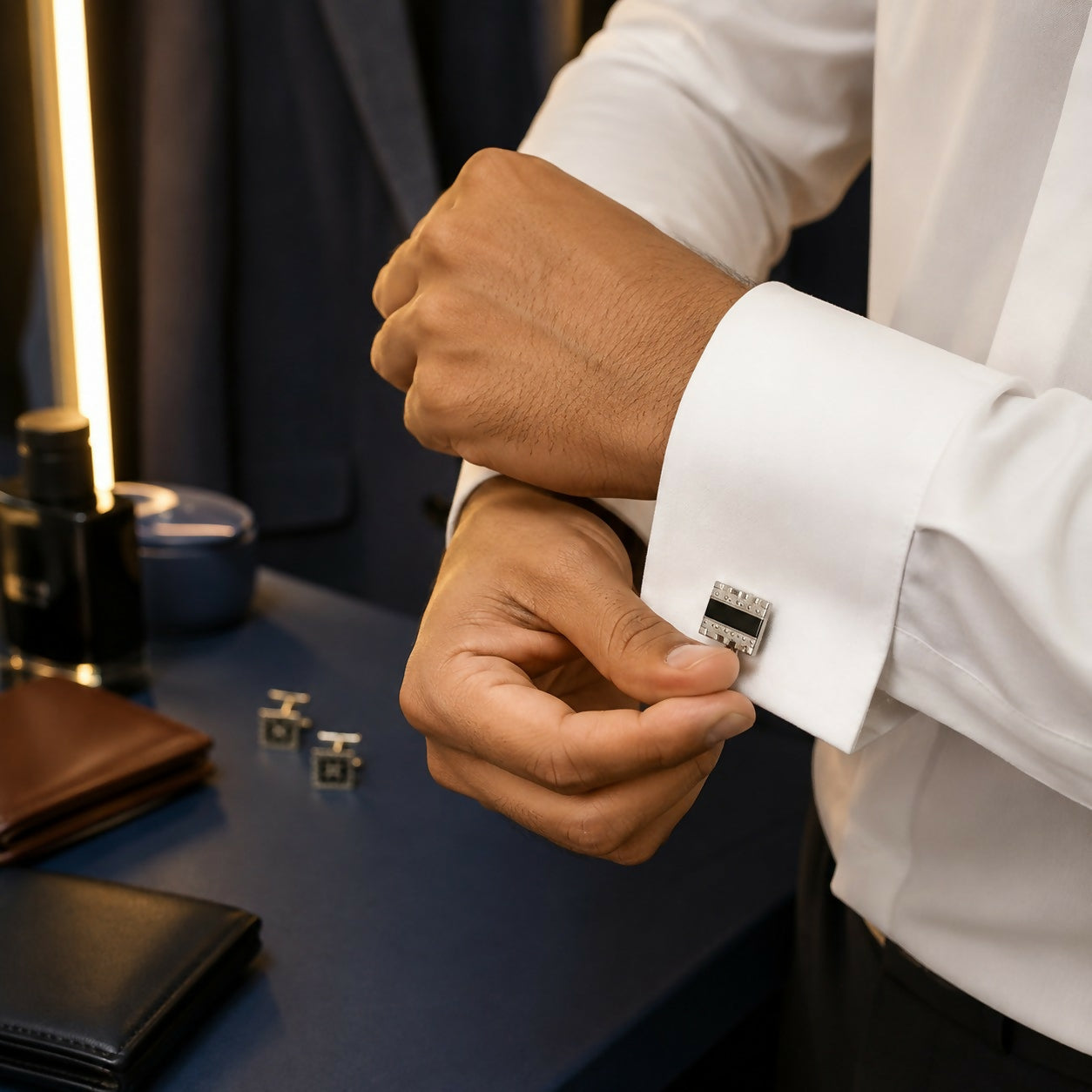 Men's Bifold Wallet with Metal Cufflinks