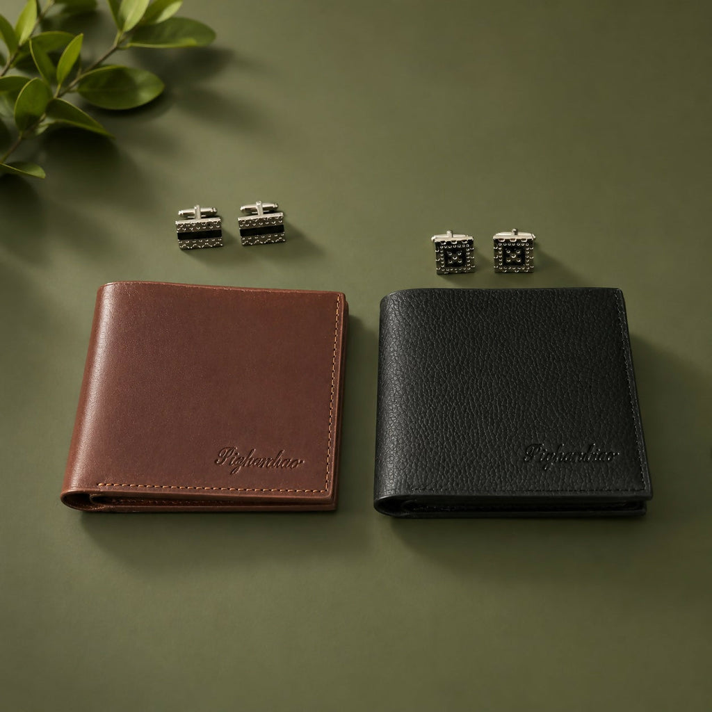 Men's Bifold Wallet with Metal Cufflinks