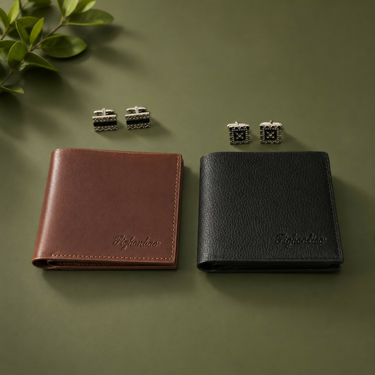 Men's Bifold Wallet with Metal Cufflinks